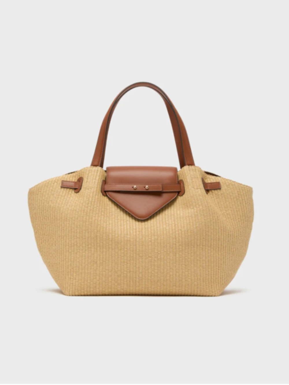 Tuckernuck Raffia Blaine Tote. Straw colored raffia w/ camel cow leather trim - Picture 2 of 9